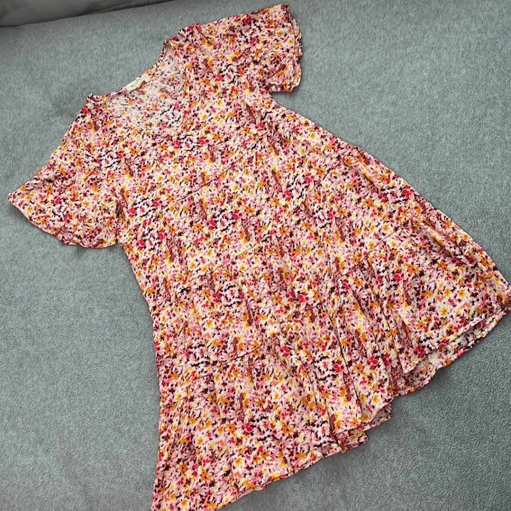 Pie In The Sky Floral Mini Dress Small Cottage Coquette Fairy Tiered Babydoll
